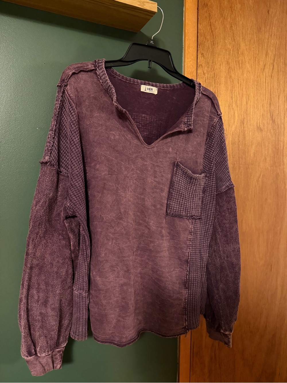 Purple Long Sleeve Waffle Pocket Tee